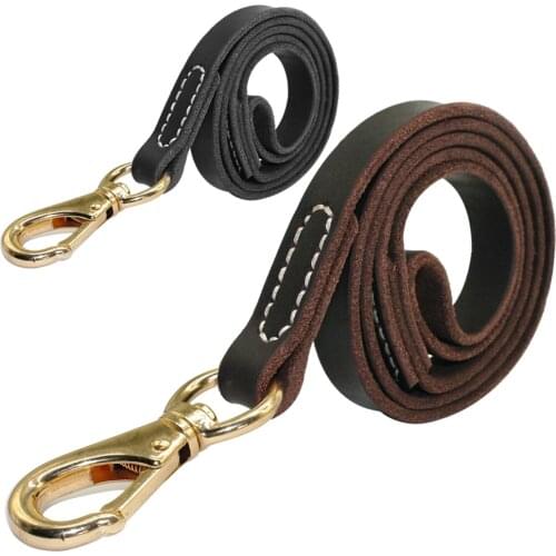 Genuine Leather Dog Leash Large Dogs Pet Walking Leash Training Leads 110cm Length Width 1.6 / 2.0cm Black Brown Colors