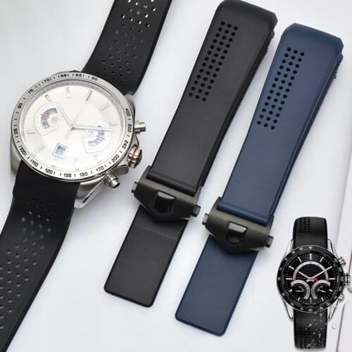 Watch Band For TAG HEUER CARRERA Curved End Waterproof Watch Strap Watch Accessories TPU Silicone Rubber Watch Bracelet Chain