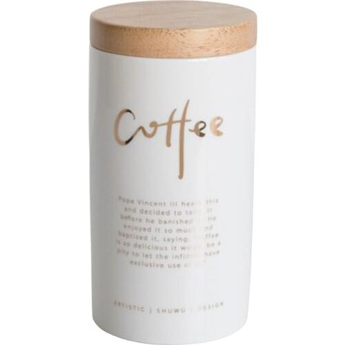 Nordic Ceramic 600ml Coffeee Bean Sugar Airtight Jar Household Kitchen Storage Box with Wood Lid Tea Sealed Jar Storage Tank