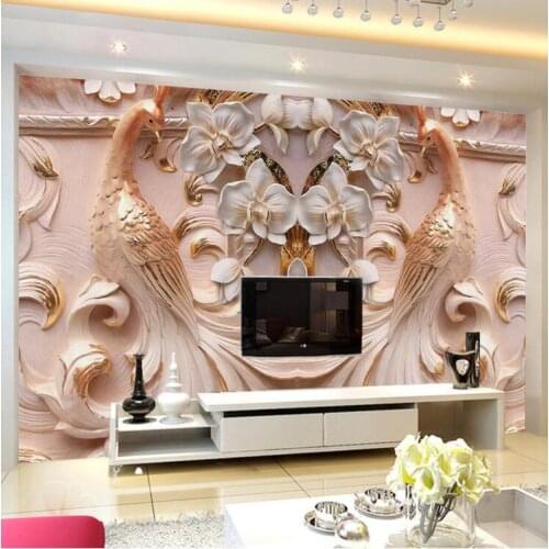 Embossed Photo Wallpaper 3D Stereoscopic Relief Peacock Butterfly Flower Backdrop Wall Large Murals Wallpaper for Living Room