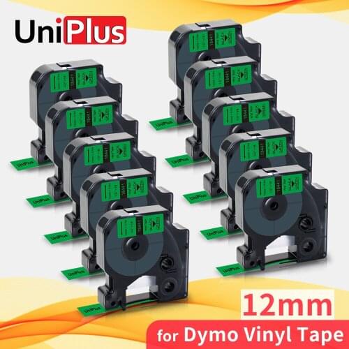UniPlus 10X Black on Green 12mm Labeling Tape Vinyl 18441 Compatible Dymo Label Maker Rhino 1000 3000 4200 5000 5200 6000 5200