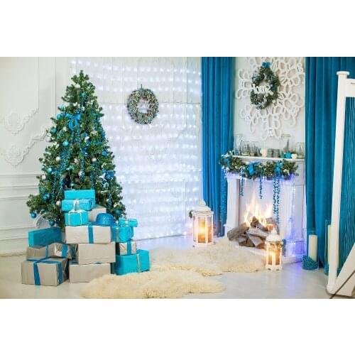 VinylBDS Indoor Christmas Photography Backdrops With Trees Box Christmas Fireplace Backdrop Children Washable Fotografia Fundo