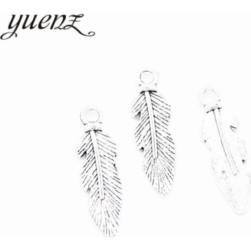 YuenZ 25pcs New Product Antique silver color feather Charms Pendant Jewelry Metal Alloy Jewelry Marking 26*8mm D325