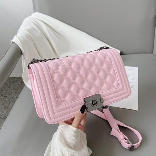 Chain design solid color PU leather messenger bag for women autumn 2020 elegant mini travel shoulder handbag and wallet