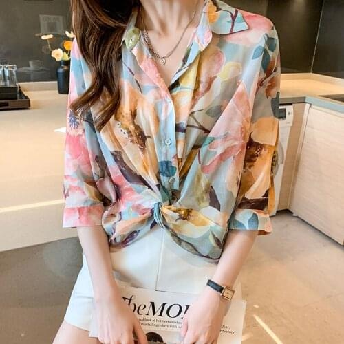 Plus size flower printing ladies shirts casual loose Womens Blouses 2021 Spring Autumn Long Sleeve Shirts Tops Blusas Mujer