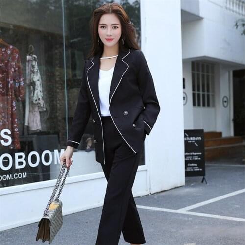 Women Pant Suits 2018 Autumn Casual Elegant Ladies Trouser Suits Striped Formal Pant Suits Women business Suits 2 Two Piece Set