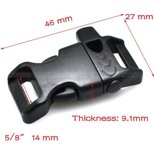 10pcs/pack 5/8"(14mm) Emergency Side Release Whistle Buckles For Paracord Bracelet/Backpack/Survival Kits Black Free Shipping