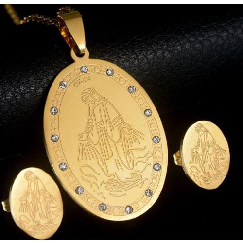 2 Pcs/Set Virgin Mary Pendants Necklaces Earrings Religious Jewelry For Woman Chains Vintage Collar Fashion Accessories