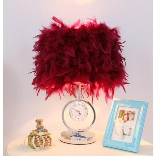 2016 LED European clock Feather Crystal desk lamp white pink purple red