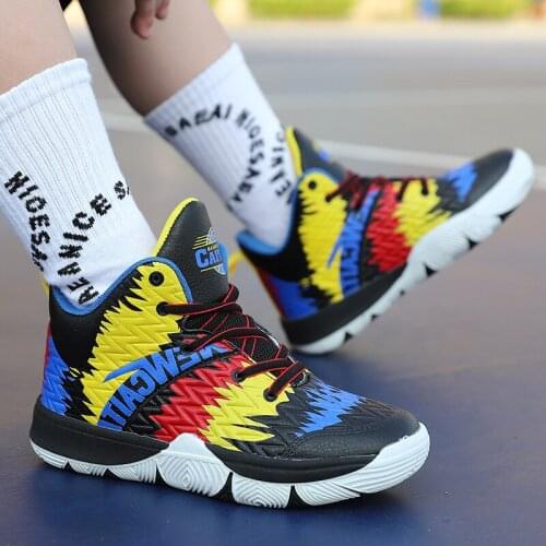 2021 High Quality Brand Leather Basketball Shoes Kids Sneakers Thick Sole Children Sports Shoes Boy Child Trainer Shoes Basket