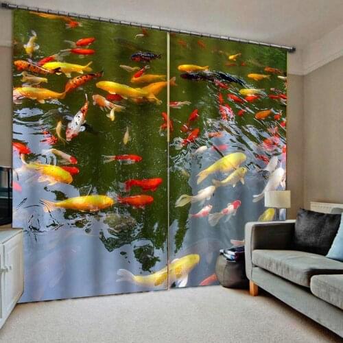 3D Curtain Luxury Blackout Window Curtain Living Room water fish curtains blackout curtain