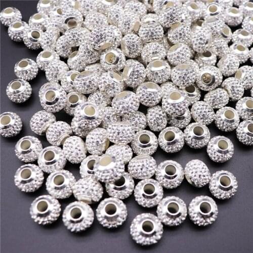 50Pcs/Lot 5mm Large Hole White Rhinestone Glass Spacer Loose Beads Charms Fit Pandora Bracelet Bangle For DIY Jewelry Necklace