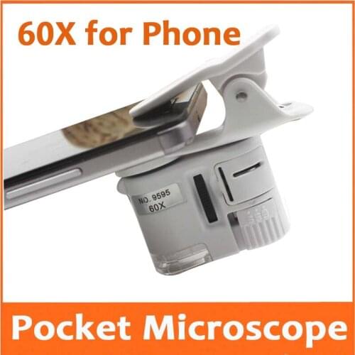 60X LED Pocket Portable High Definition Photo Microscope Jewelry Appraisal Magnifier Loupe Magnifying Glass with Phone Mount