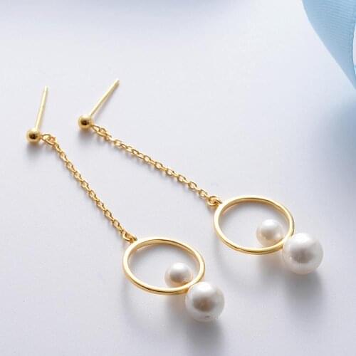925 Sterling Silver Jewelry Female Freshwater Pearl Gold Drop Dangle Earrings for Women 2019 Statement Jewel Accessories Gifts