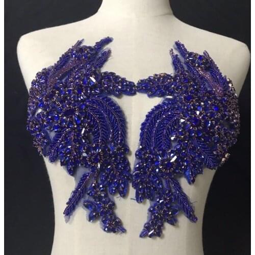 2020 Blue Deluxe Rhinestone Swarovshi Bead Applique With 3D Artificial Flower