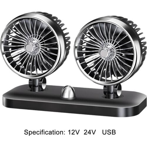 1Pc 12V/24V Dual Head Auto Fan 2 Speed Powerful Dashboard Cooling Air Circulator Suitable for Vehicles Trucks