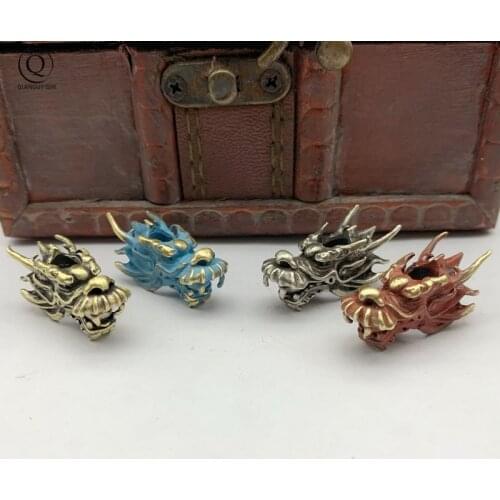 Beast Dragon Head Pure Copper Knife Lanyard Pendant Handmade Umbrella Rope DIY Paracord Beads Accessories Brass Keychain Hanging