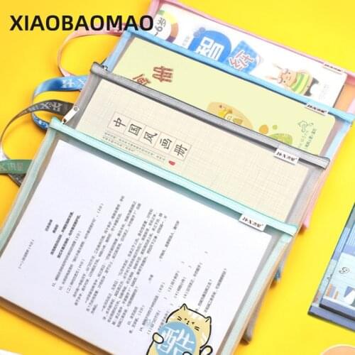 A4 Cartoon File Pencil Case Nylon Mesh Document File Zipper Bag Large Capacity Storage Pouch School Office Supplies 1pcs