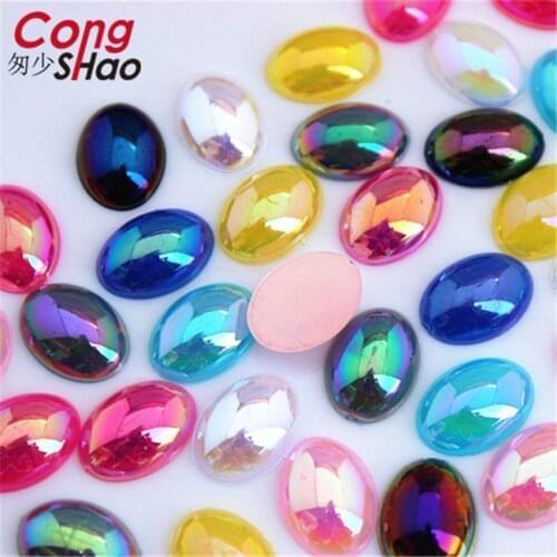 Cong Shao 300PCS 10*14mm AB Color Acrylic Oval Rhinestone Trim Stones And Crystals Flatback For Costume Button Decoration CS431