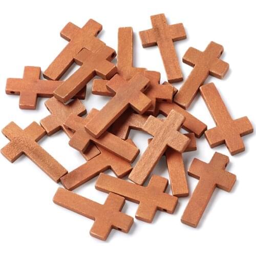 20pcs/50pcs Handmade Wood Cross Pendants DIY Making Necklace Jewelry Accessories Tools Religious Hole: 2mm