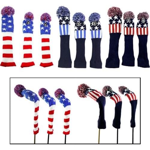 Golf Pom Pom Wood Head Cover 3 Pcs Knit Cover For Driver Fairway Wood Headcovers