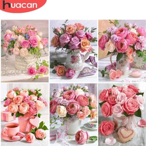 HUACAN Full Drill Diamond Painting Flowers Rose Embroidery Cross Stitch Decoration Painting With Diamonds Wall Art