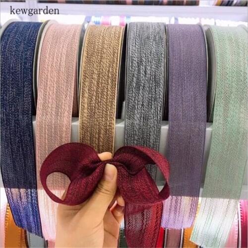 Kewgarden 2 Colors Cotton Linen Satin Ribbon 38mm 25mm 1.5" 1" Handmade Tape DIY Brooch Hair Bowknot Accessories Webbing 20 Yard