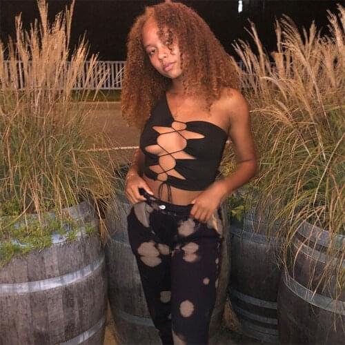 One-shoulder Crop Top Solid Color Chest Strap Sexy Small Vest Top Womens Grunge Alternative Clothing Hobo Mujer Camisetas Tees