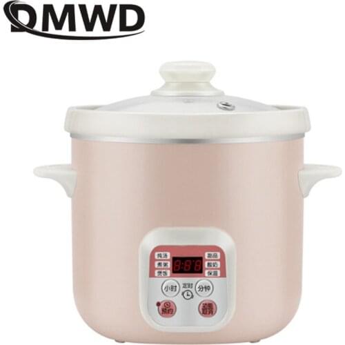 DMWD 110V/220V 1.5L Mini Stew Pot Slow Cooker Ceramic Liner Electric Heating Casserole BB Porridge Soup Pot 10H Appointment