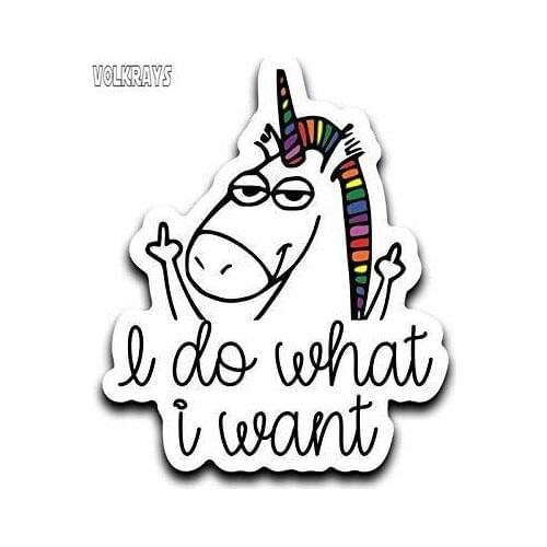 Volkrays Fashion Car Sticker I Do What I Want Unicorn Middle Finger Accessories Reflective Waterproof Vinyl Decal,14cm*14cm
