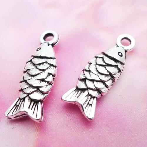 RAINXTAR Fashion Alloy Cute Fish Pendant Animal Charms 7*20mm 20pcs AAC542