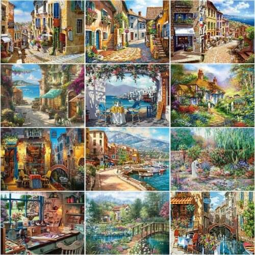 RUOPOTY Acrylic Painting By Numbers For Adults With Frame 60x75cm Town Scenery Modern Wall Art Picture By Numbers For Diy Gift