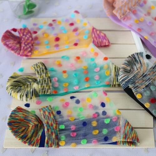 5 Pairs/Lot Woman Chinese wind Tie Dry Ultra-Thin Spring/Autumn Meias Socks Female Transparent Multi-color Polka Dot Thin Bas