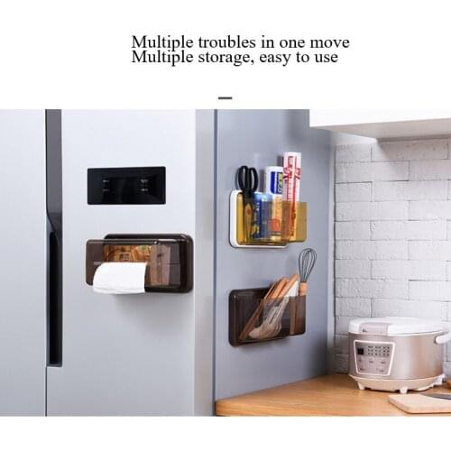 New Refrigerator Shelf Magnet Free Perforated Cling Film Storage Rack Tissue Storage Box Side Wall Hanger Storage Box