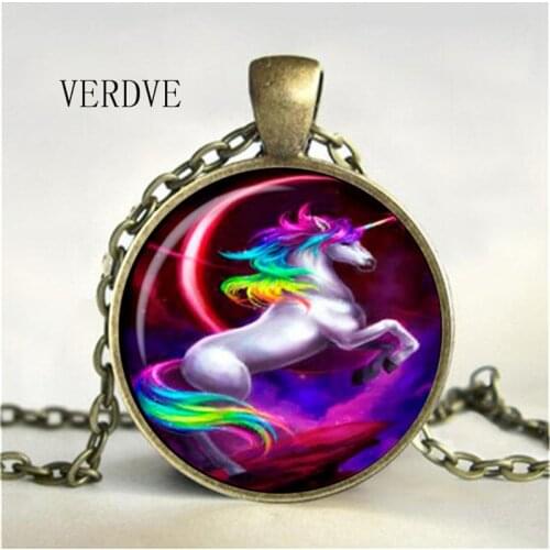 New fashion necklace round glass crystal pendant unicorn fancy jewelry style art gifts
