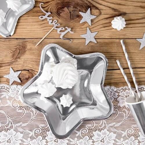 Silver Gold Star Disposable Plate Happy Birthday Party Plate Cake Dessert Plate Kids Favor Party Supplies Space Theme Plate