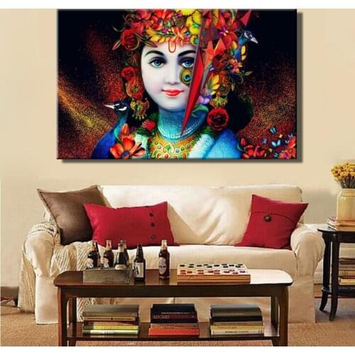 Hinduism Posters and Prints Wall Art Canvas Painting Beautiful Lord Krishna Wall Decorative Picture for Living Room Home Decor