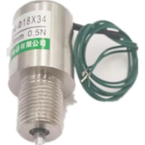 DC 12V or 24V Stroke 3mm Round Electromagnet Screw Coil Tube Push Pin XRN-18X34，2.3W Suction 50g Retention 80g