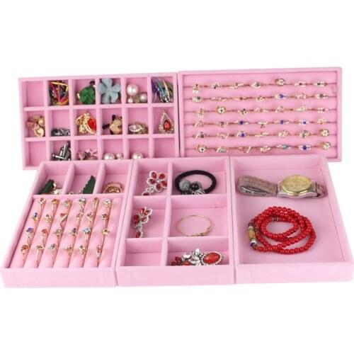 Pink Velvet Jewelry Storage Tray Ring Bracelet Jewellery Organizer Earring Holder Jewelry Display Case Organizador De Joyas