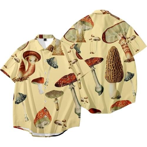 Men Mushroom Printed Beach Casual Shirts Men Vintage Loose Shirt Summer New Hawaiian Short Sleeve Shirt Oversize 6XL