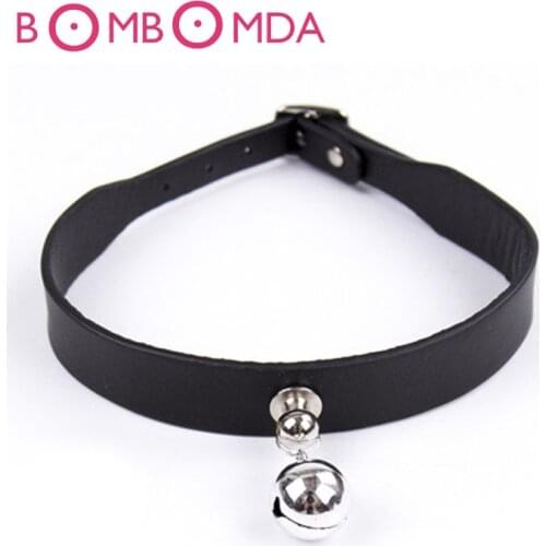 Sexy Black Adjustable Queen Bell Neck Collar Black Leather Binding Toys Nightclub Performance Neck Collars Ring Adult Games O3