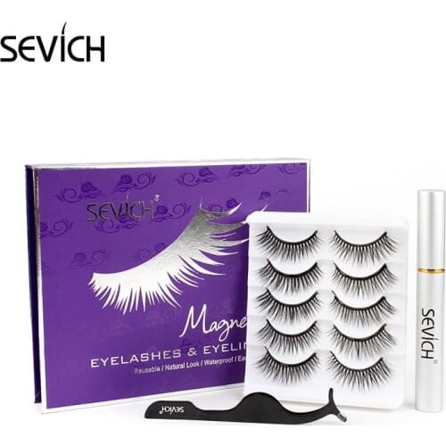 Sevich 5Pairs 3D Magnetic Eyeliner Liquid False Eyelashes Set Magnet Eyelash Natural Waterproof Sexy Dual Purpose Eyeliner TSLM1