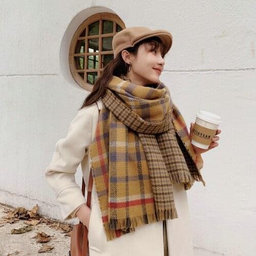 Mingjiebihuo Autumn and winter new double-sided plaid beautiful cute scarf warm fashion high quality outdoor trend tassel shawl