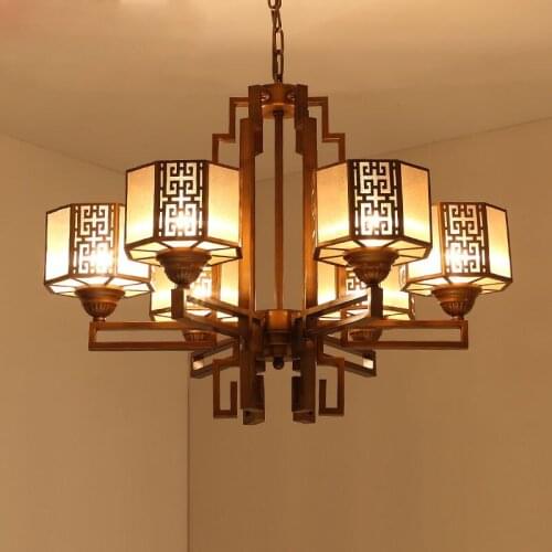 Modern new Chinese atmosphere living room lamp villa duplex building antique restaurant lamps retro Chinese style chandelier
