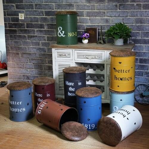 Industrial Iron Bucket Stool Bedroom Change Shoe Storage Stools Bench Bar Dining Chairs Sofa Vintage Retro Loft Decor Ottomans