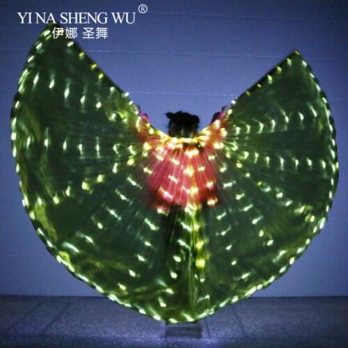Belly Dance led Isis Wings Golden Wing with LED Lamp Fiber Wings Egypt LED India Dance Belly Dance Props Wings No With Stick Bag
