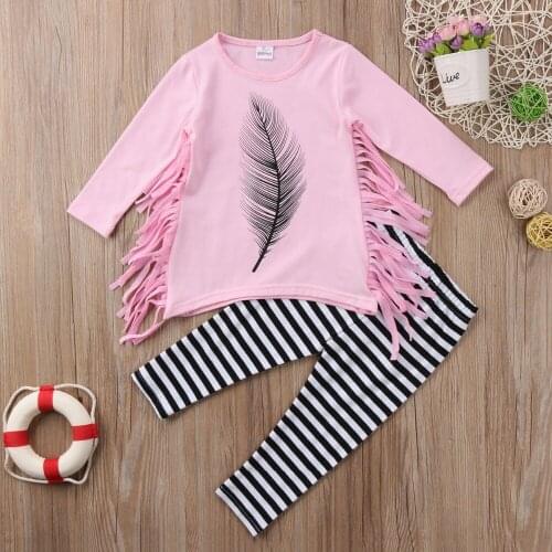 Tassel Girl Top T-Shirts Long Sleeve Striped Pants Kids Baby Girls Clothes Sets Cotton Cute Outfits Clothing Set Toddler