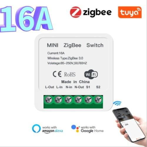 Tuya Zigbee Mini 16A 10A Smart Light Switch Module 2 Way Smart Home Control Timer APP Smart Life Google Home Alexa Interruptor