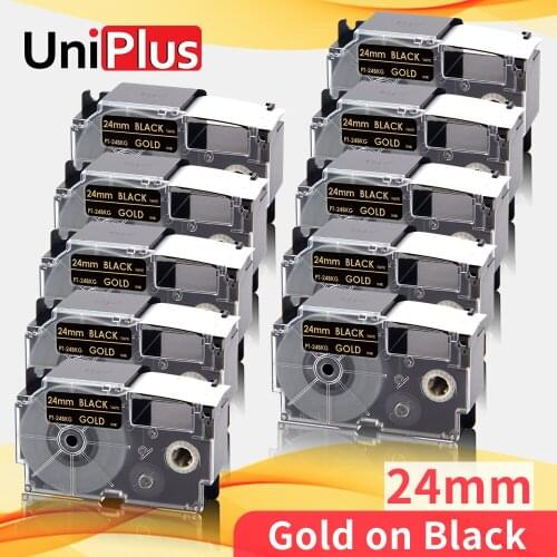 UniPlus Gold on Black 24mm Printer Ribbon 1" Replacement Casio Label Tape XR-24BKG for Casio Label Maker KL-820 KL-7000 CW-L300