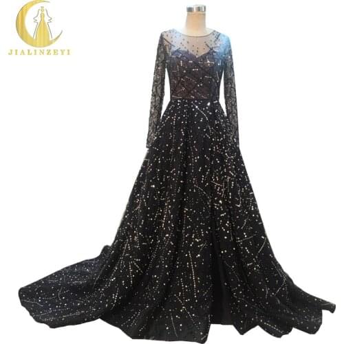 Rhine Real Sample Image Zuhair Murad Long Sleeves Navy Blue Hand Work Sexy Luxurious papelaria Party Evening vestido de noiva